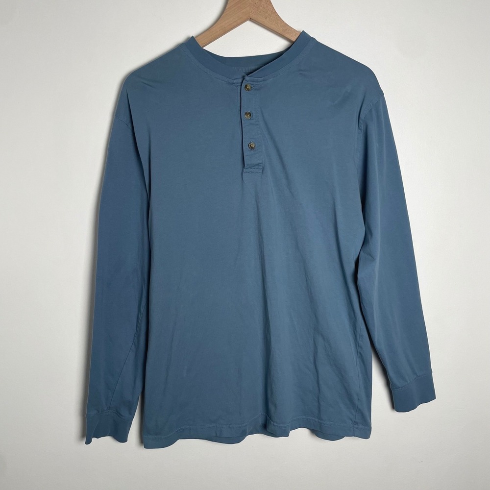 LL Bean Henley Shirt Men M Blue Long Sleeve Cotton Traditional Fit Outdoor